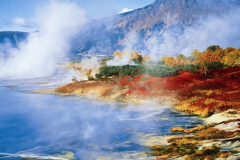 Uzon caldera - coloured soil near geysers